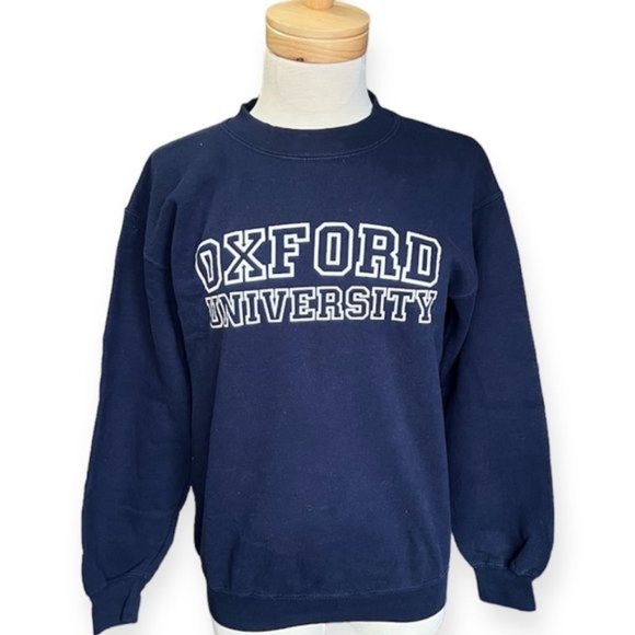 Vintage 90s Oxford University Crewneck Blue Unisex Sweatshirt. Size Small - Picture 1 of 5